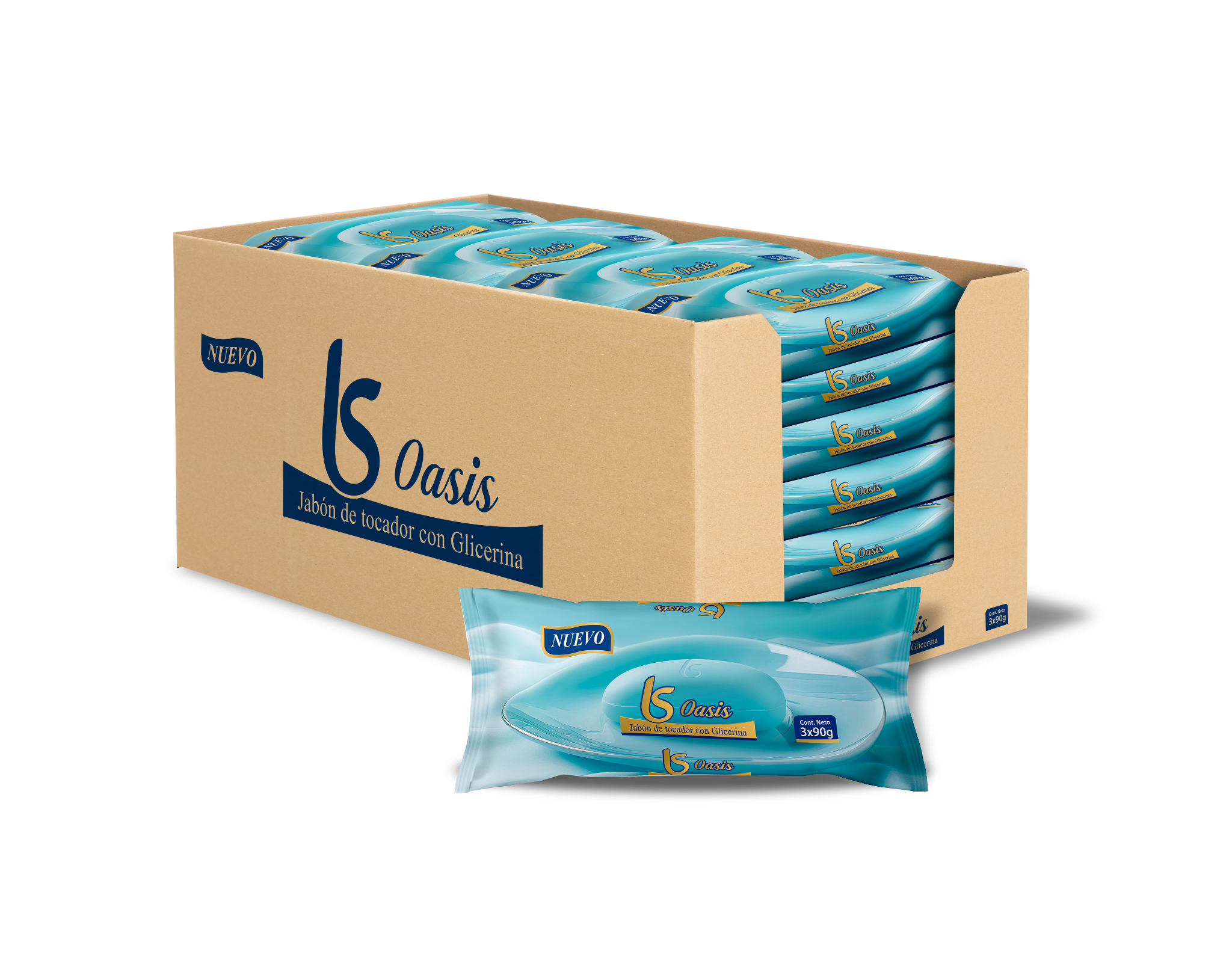 Jabón LS Oasis presentación 3 por 90 g en caja autoexhibible